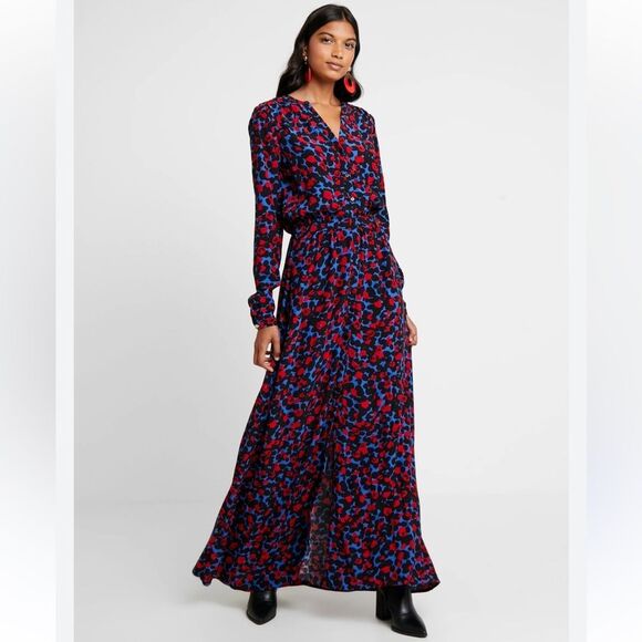 FABIENNE CHAPOT  Red and Blue Patterned LISELOTTE Maxi Dress - Picture 1 of 12